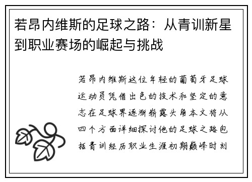 若昂内维斯的足球之路：从青训新星到职业赛场的崛起与挑战